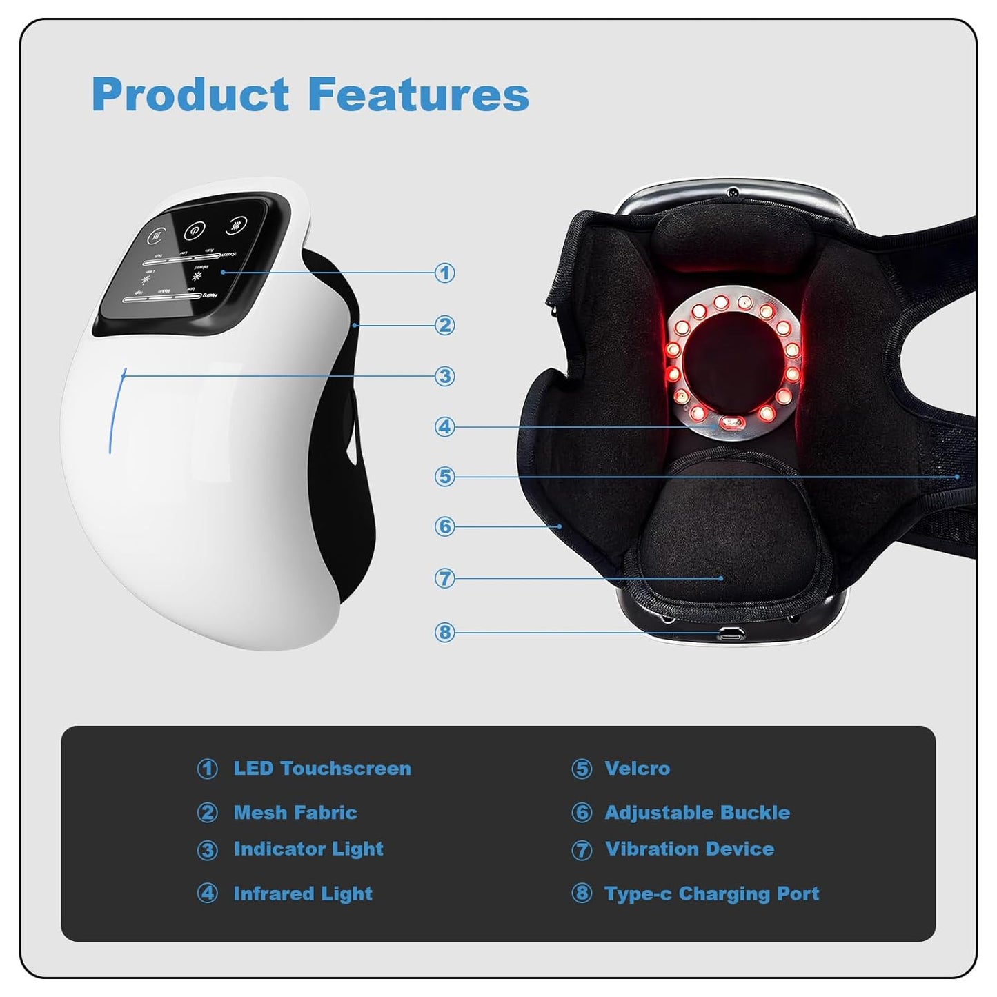 3-in-1 Cordless Knee Massager with Heat, Red Light and Massage